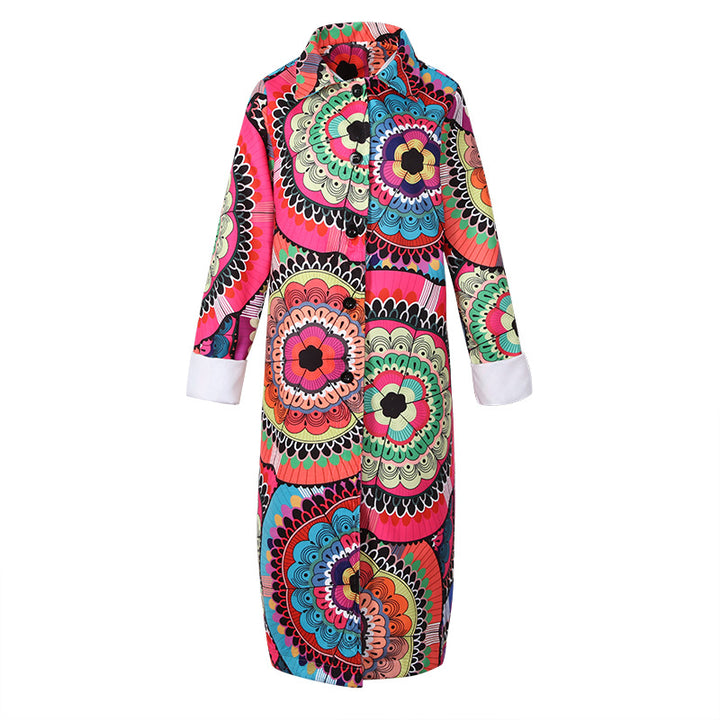 New European And American Women's Loose Printed Woolen Coat-Jackets-Zishirts