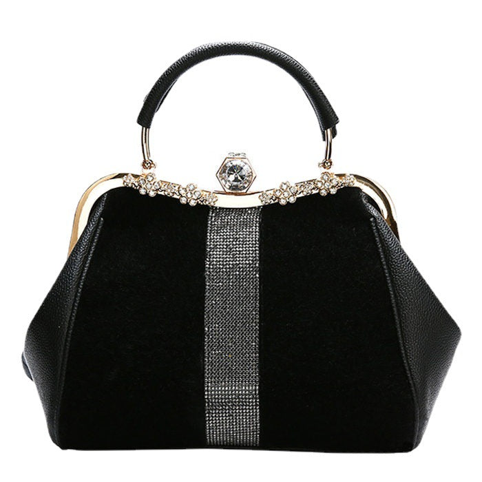 Autumn And Winter Diamond-embedded All-match Horse Hair-like Handbag-Women's Bags-Zishirts