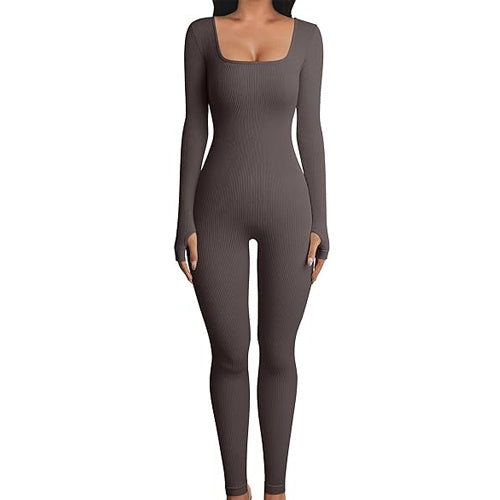 Women's Yoga Sports Fitness Jumpsuit Workout Long Sleeve Square Collar Clothing-Womens 2024 March-Zishirts