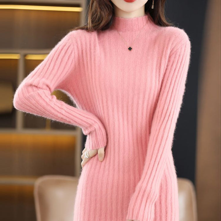 Autumn And Winter Artificial Mink Cashmere Sweater Women's Half Turtleneck Slim Fit Slimming-Womens 2024 March-Zishirts