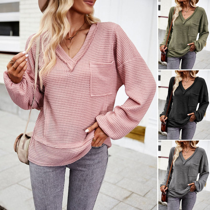 Women's Fashion Solid Color V-neck Long-sleeve Knitwear Top-Sweaters-Zishirts