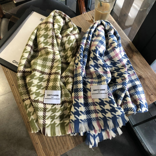 Thousand-bird Check Long Knit Scarf-Scarves & Wraps-Zishirts