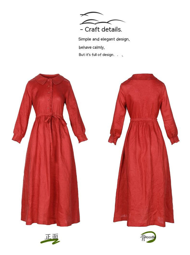 Ethnic Style Waist-tight Cotton And Linen Dress-Lady Dresses-Zishirts