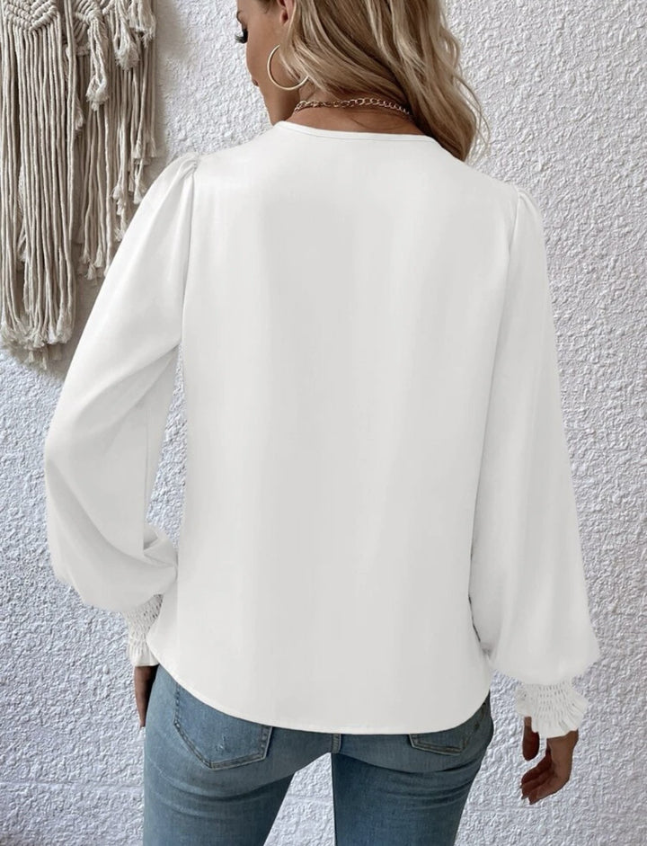 Women's Elegant Women's V-neck Lantern Sleeve Style Solid Color Shirt-Blouses & Shirts-Zishirts