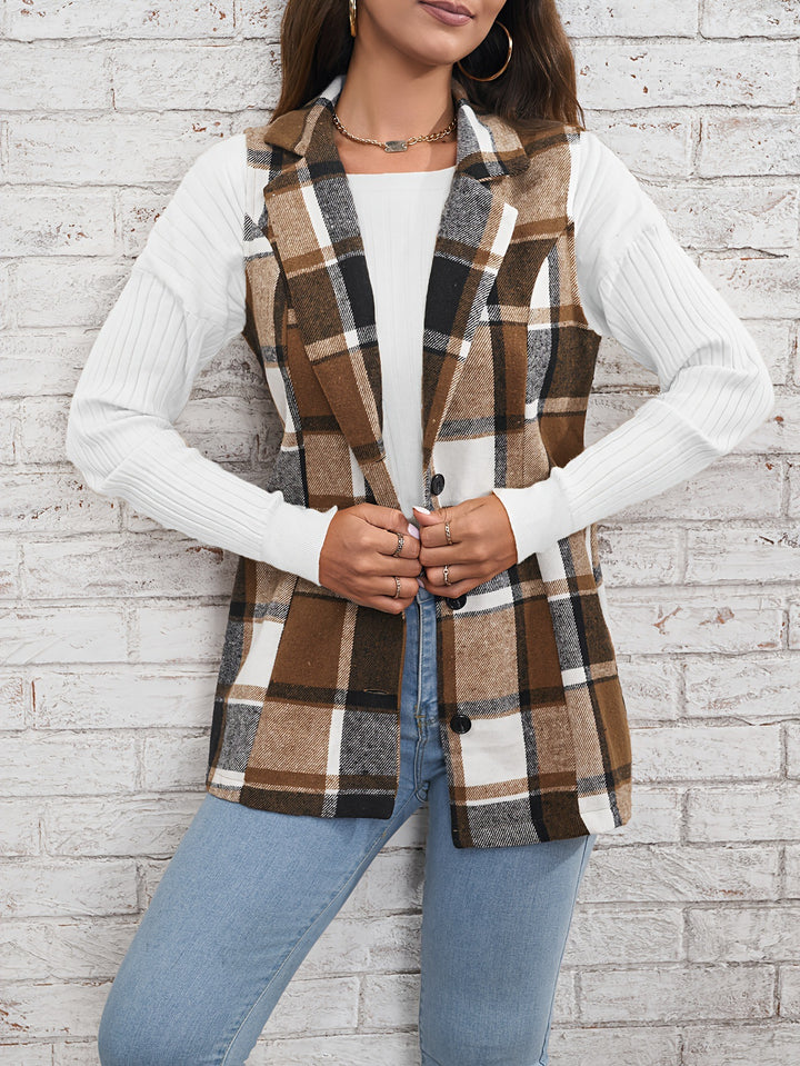 Fashion Women's Wear Lapel Suit Vest Plaid Coat-Women's Outerwear 2023-Zishirts