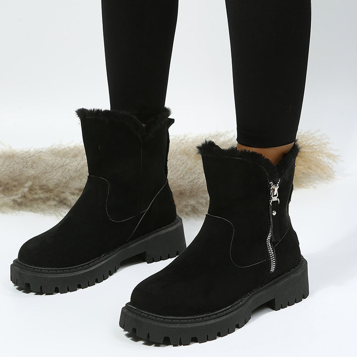 Thick Plush Snow Boots Women Faux Suede Non-slip Winter Shoes-Womens Footwear-Zishirts