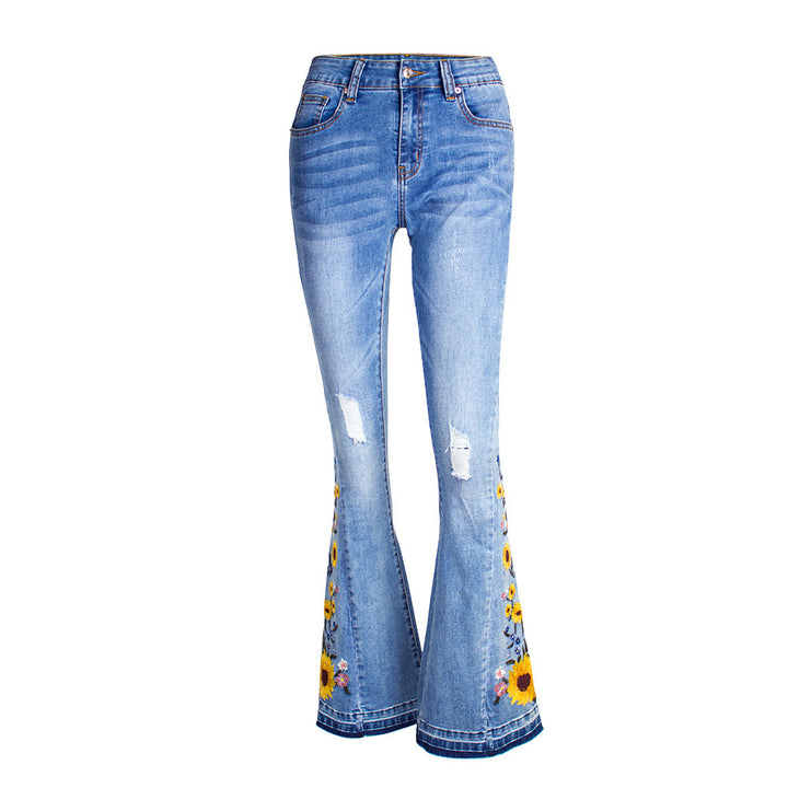 Women's Flared Jeans Women's 3D Embroidery-Woman Jeans-Zishirts