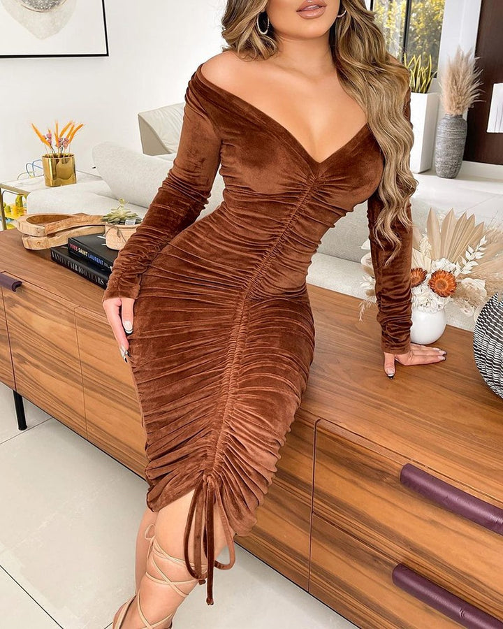 Solid Color High Waist Mid-length Dress-Lady Dresses-Zishirts