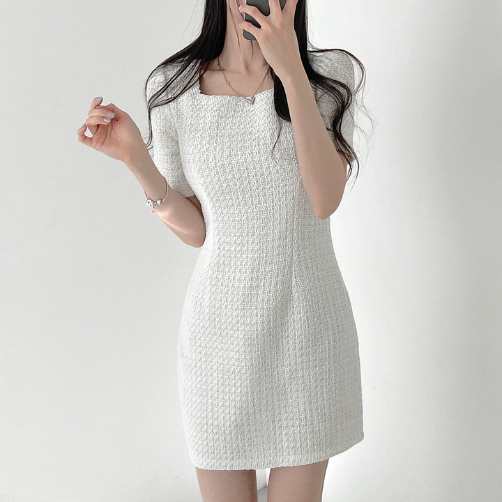 Classic Style Square Collar Short Sleeve Waist Slimming Square Collar Dress Women-Lady Dresses-Zishirts