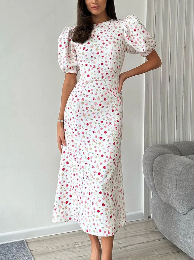 Women's Elegant Slim-fit Floral Long-sleeved Dress-Lady Dresses-Zishirts