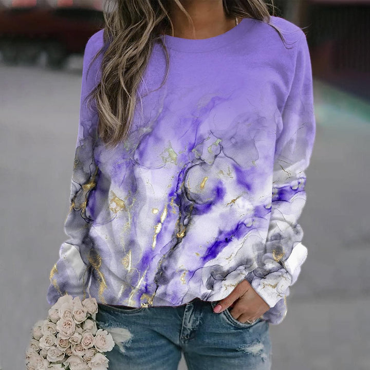 Geometrically Loose Printed Long Sleeved Round Neck Sweater-Sweaters-Zishirts