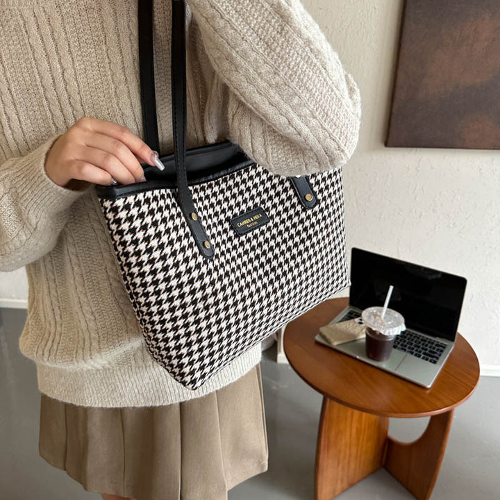 Houndstooth Shoulder Bag Winter Fashion Commuting Handbags WOmen Large Capacity Totes Casual Shopping Bag-Women's Bags-Zishirts