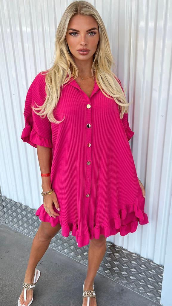 Summer Solid Color Shirt Dress Ruffle Sleeve Irregular Shirt Dress-0-Zishirts