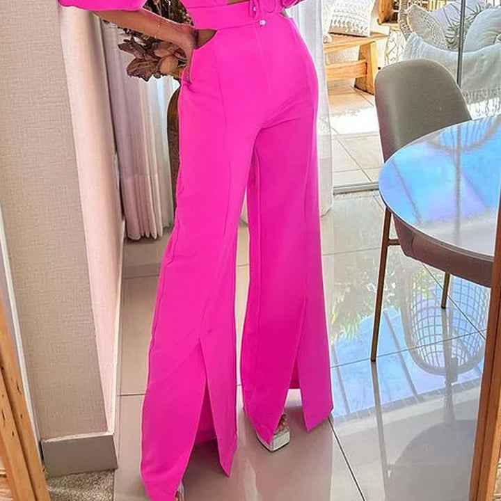 Summer Fashion V-neck Half Sleeves Midriff Outfit Loose Solid Color Jumpsuit-Women's Outerwear 2023-Zishirts