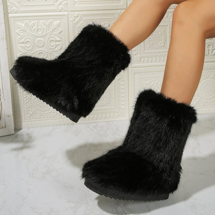 Fashion Long Plush Snow Boots Winter Warm Mid-tube Furry Cotton Shoes For Women Short Boot-Womens Footwear-Zishirts