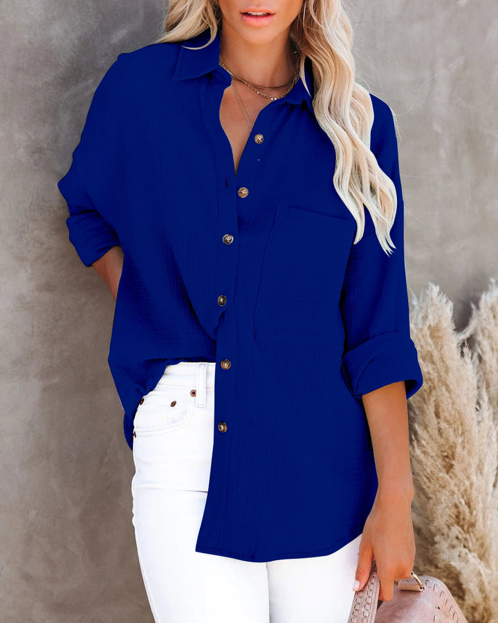 V Neck Button Ladies Cotton Linen Shirt-Blouses & Shirts-Zishirts