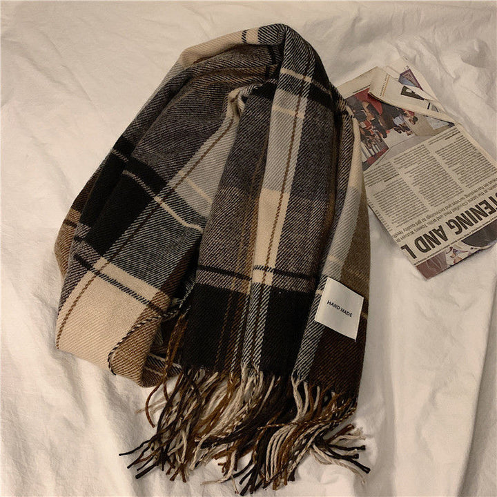 Men's Fashionable And Versatile Plaid Faux Cashmere Scarf-Scarves & Wraps-Zishirts