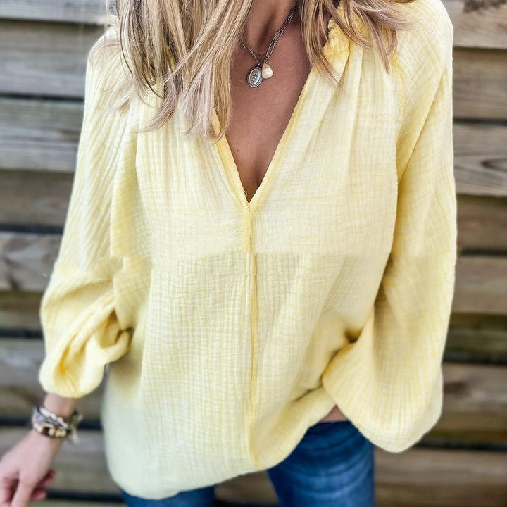 Solid Color Casual Loose Long Sleeve Shirt Top-Blouses & Shirts-Zishirts