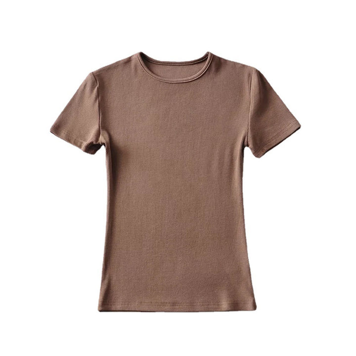 Women's Solid Color Round Neck Pullover Short Sleeve T-shirt-Womens 2024 March-Zishirts