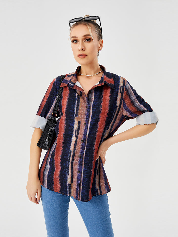 Women's Casual Loose Striped Shirt-Blouses & Shirts-Zishirts