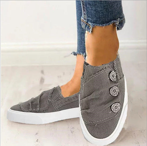 Fashion Canvas Shoes With Button Design Spring Summer Autumn Flats Shoes Outwear-Womens Footwear-Zishirts