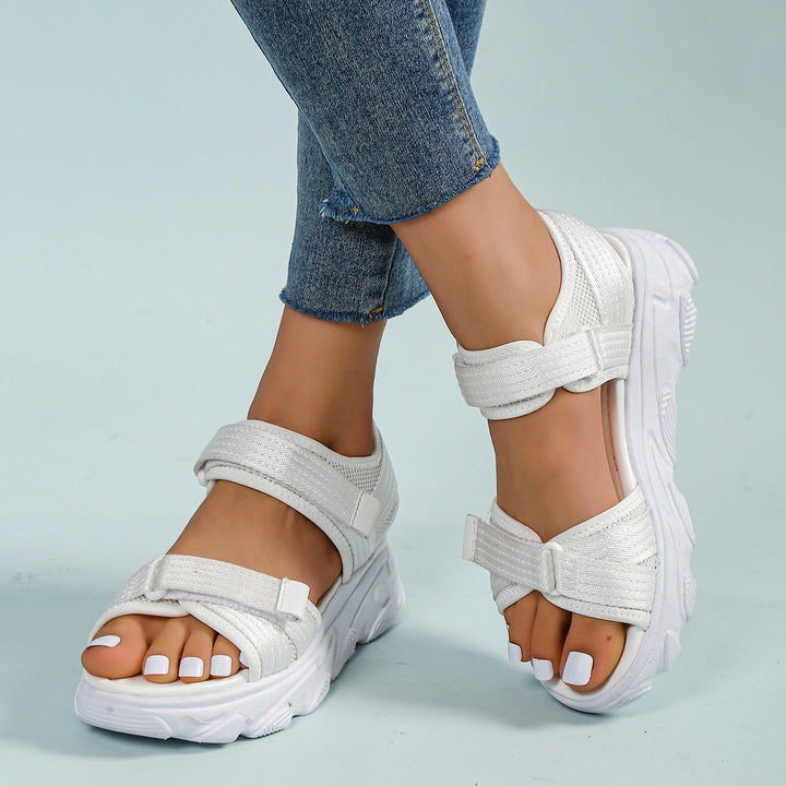 Women's Platform Round Toe Peep Toe Velcro Casual Sandals-Womens Footwear-Zishirts