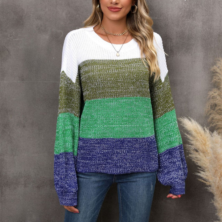 Stitching Contrast Color Large Size Loose Pullover Sweater-Sweaters-Zishirts