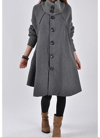 Plus Size Women's Mid-length Loose Woolen Coat-Jackets-Zishirts