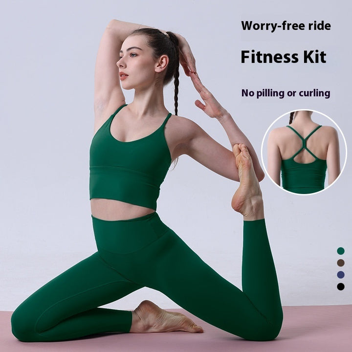 Nude Feel Yoga Clothes Suit Sexy Cross Beauty Back Exercise Bra-Suits & Sets-Zishirts