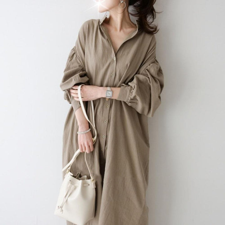 Fall New Loose Cotton And Linen Shirt Dress-Lady Dresses-Zishirts