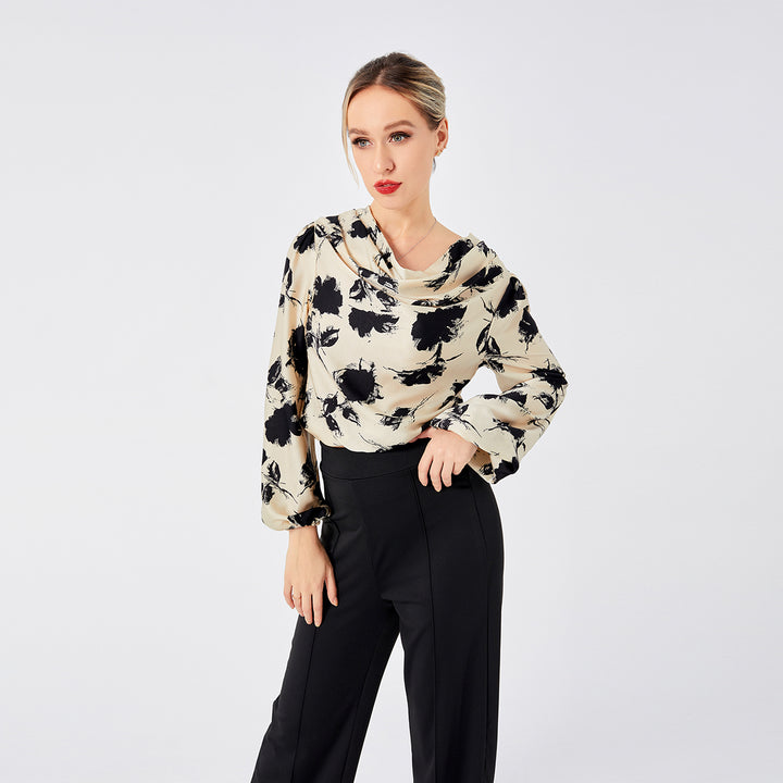 Elegant Ladies Print Front Drop Collar Blouse-Blouses & Shirts-Zishirts