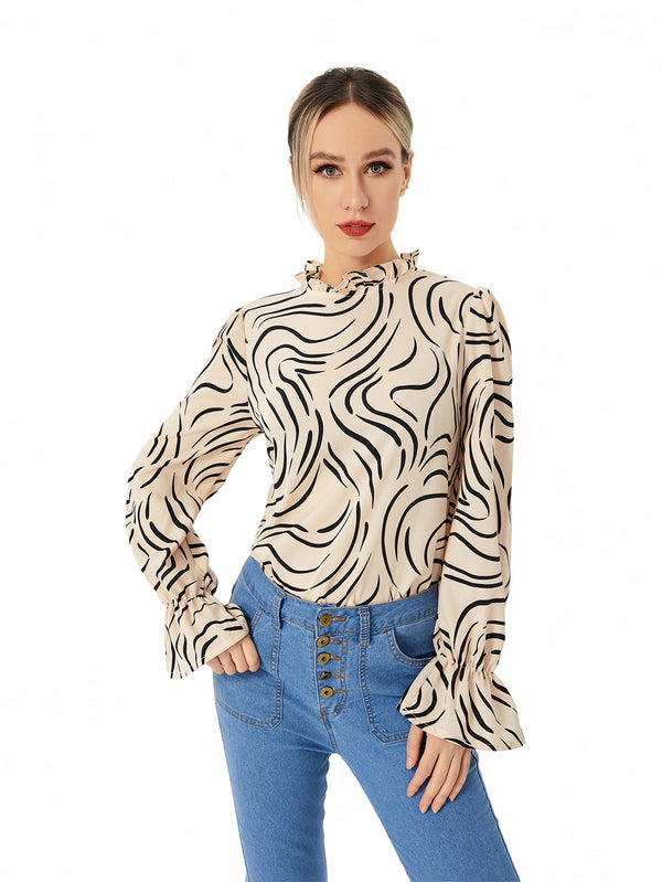 Ladies Graphic Casual Balloon Sleeve Shirt-Blouses & Shirts-Zishirts