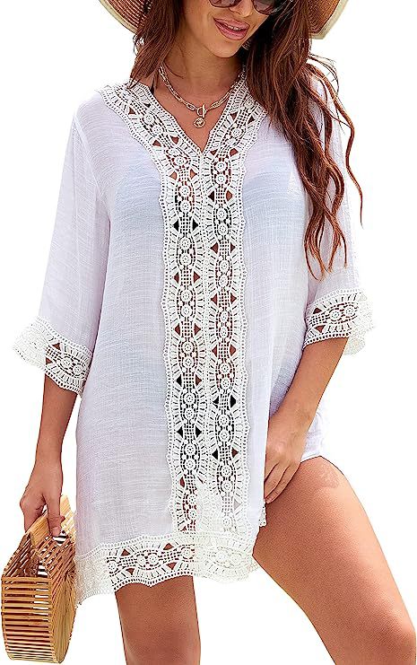 Summer Fashion Casual V-neck Lace Sun Protective Blouse Beach Dress-Suits & Sets-Zishirts