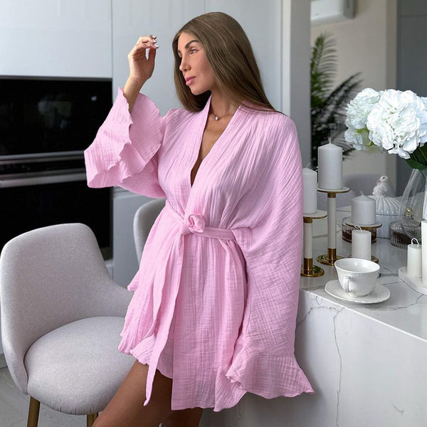 Women's Fashion Casual Cotton Crepe Long Sleeve Shorts Suit-Suits & Sets-Zishirts