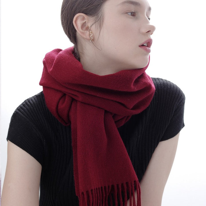 Pure Wool Scarf Women's Warm Tassel Solid Color Scarf-Scarves & Wraps-Zishirts