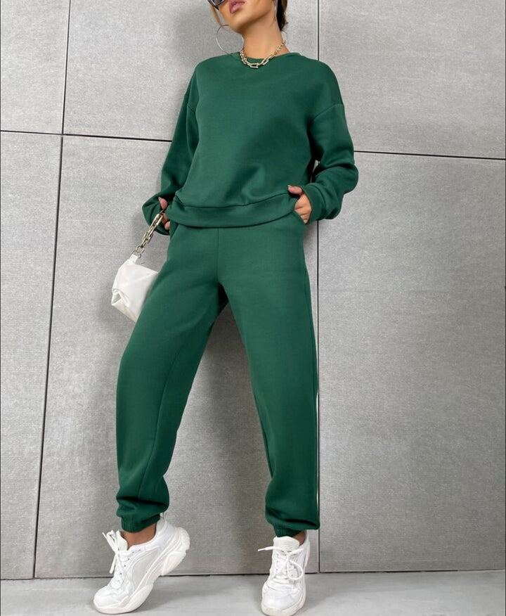 Women's Solid Color Long Sleeve Crew Neck Casual Fashion Sports Sweater Suit-Womens 2024 March-Zishirts