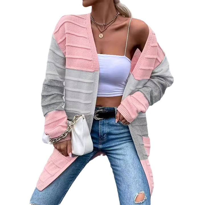 Amazon AliExpress Sweater Women's 2024 Fashion Jacket With Big Pockets Autumn And Winter Long Striped Color Matching Cardigan-Jackets-Zishirts