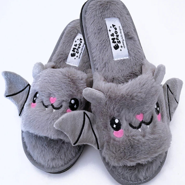 Halloween Shoes Cute Bat Slippers With Wings Winter Warm Home Slippers Women Men-Womens Footwear-Zishirts