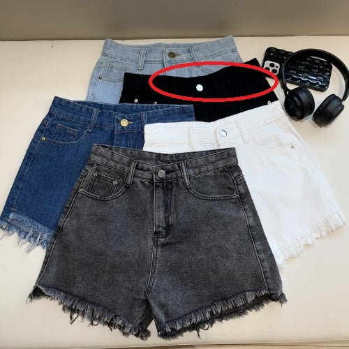 Wide Leg Denim Shorts Frayed Summer New High Waist Slimming-0-Zishirts