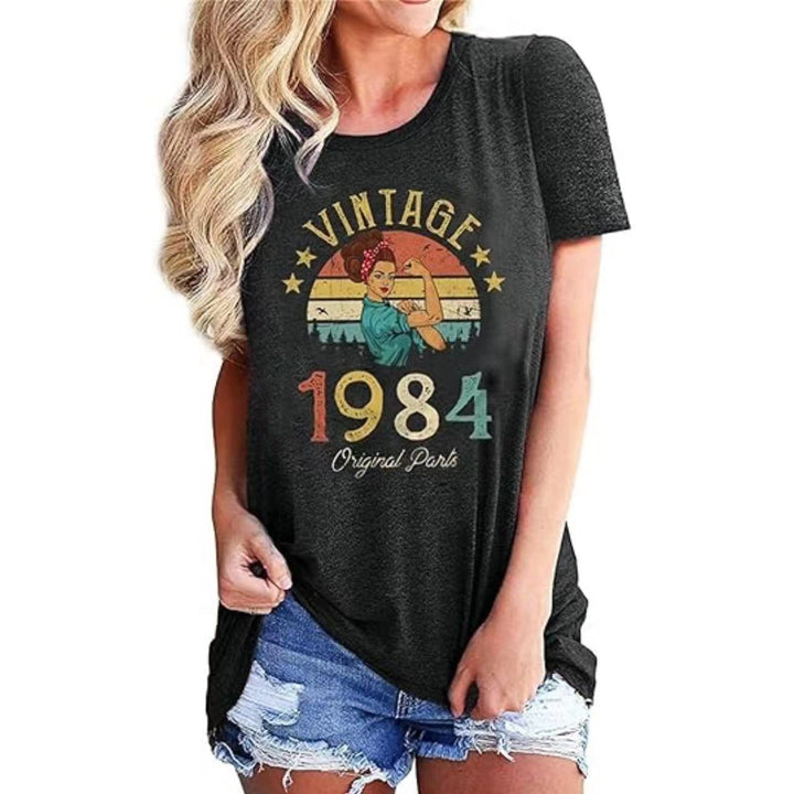 Vintage 1984 Women's Letter Print Party Top-Womens 2024 March-Zishirts