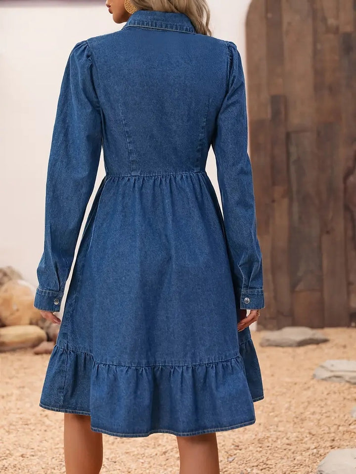 European And American Lapel Long Sleeve Stitching Casual Dress-Lady Dresses-Zishirts