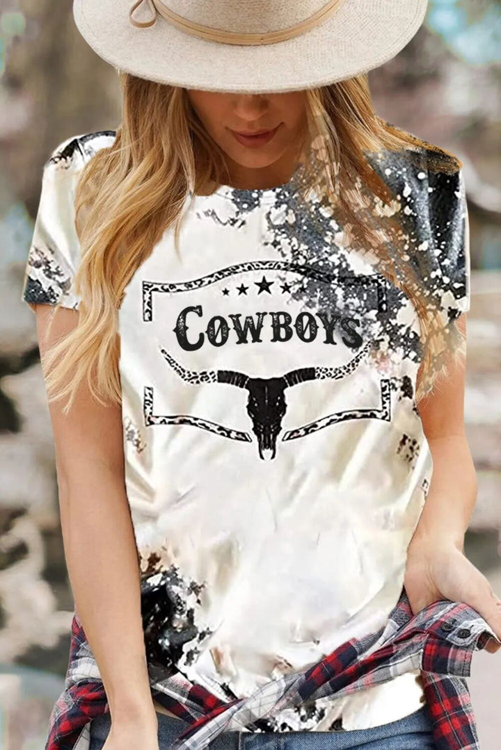 European And American Summer Cow Head Print Loose Short Sleeve Top-Women's Outerwear 2023-Zishirts