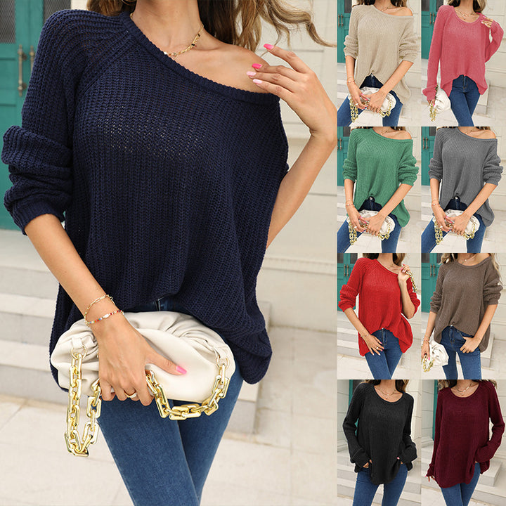 Solid Color Simple Women's SweaterCasual Versatile Long Sleeves-Sweaters-Zishirts