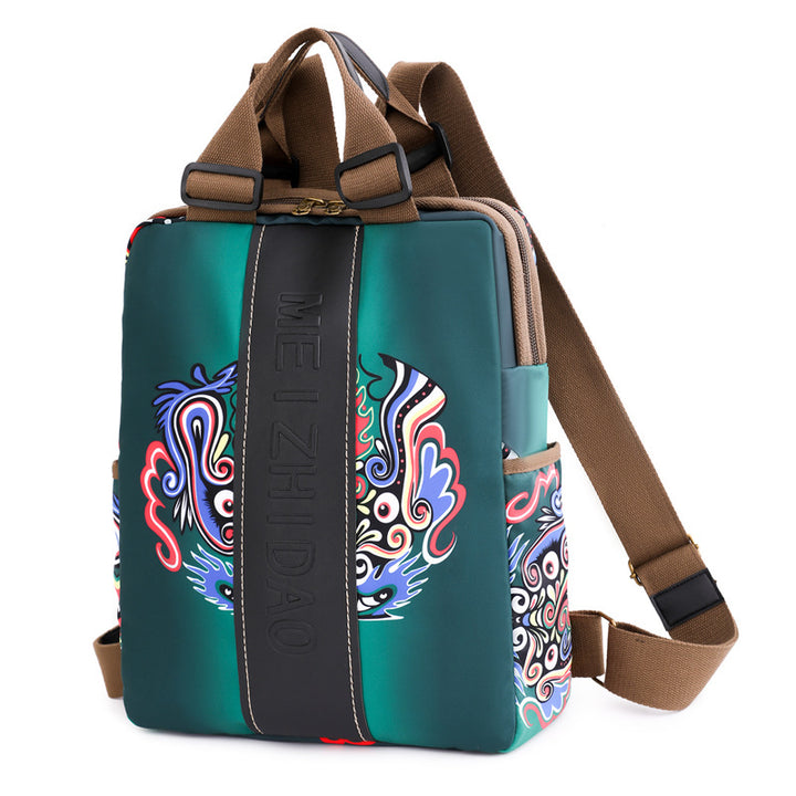 Retro Printed Wear-resistant Splash Proof Large Capacity Stitching Backpack For Women-Women's Bags-Zishirts