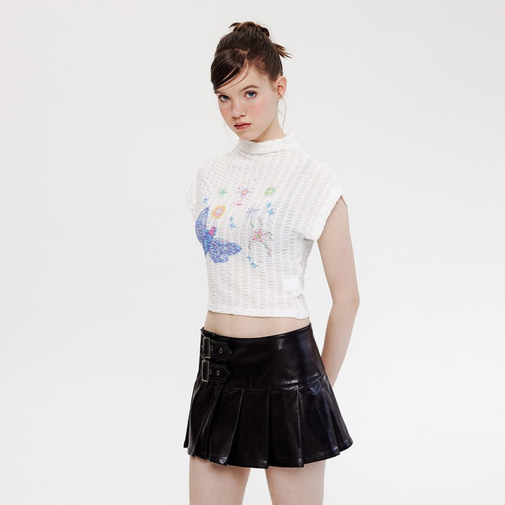 American Turtleneck Print Craft Cute Top-Blouses & Shirts-Zishirts