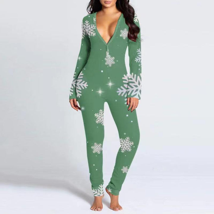 Printed Button Tight Jumpsuit For Women-Women's Outerwear 2023-Zishirts