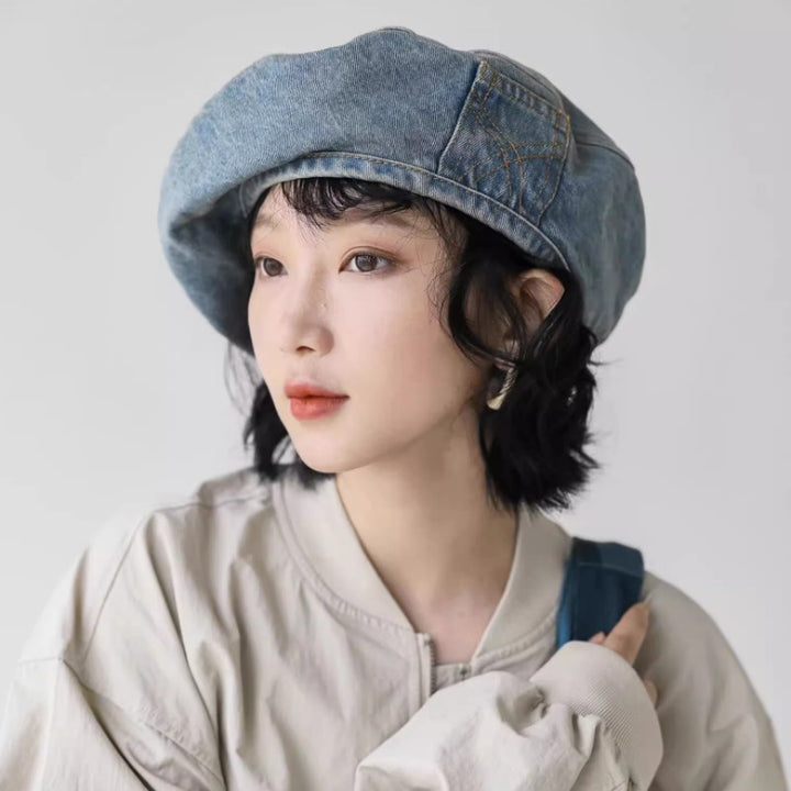 Denim Beret Women's Vintage Painter Hat-Women's Outerwear 2023-Zishirts