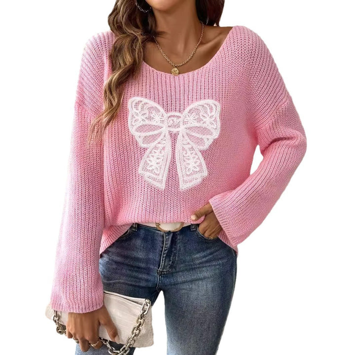 Bow Embroidery Patch Women's Pullover-0-Zishirts