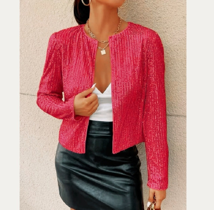 Fashion Colorblock Sequins Short Casual Jacket-Women's Outerwear 2023-Zishirts