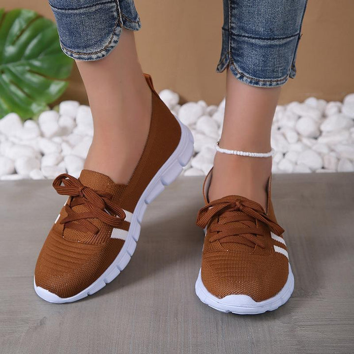 Casual Lace-up Mesh Shoes Preppy Flats Walking Running Sports Shoes Sneakers For Women-Womens Footwear-Zishirts